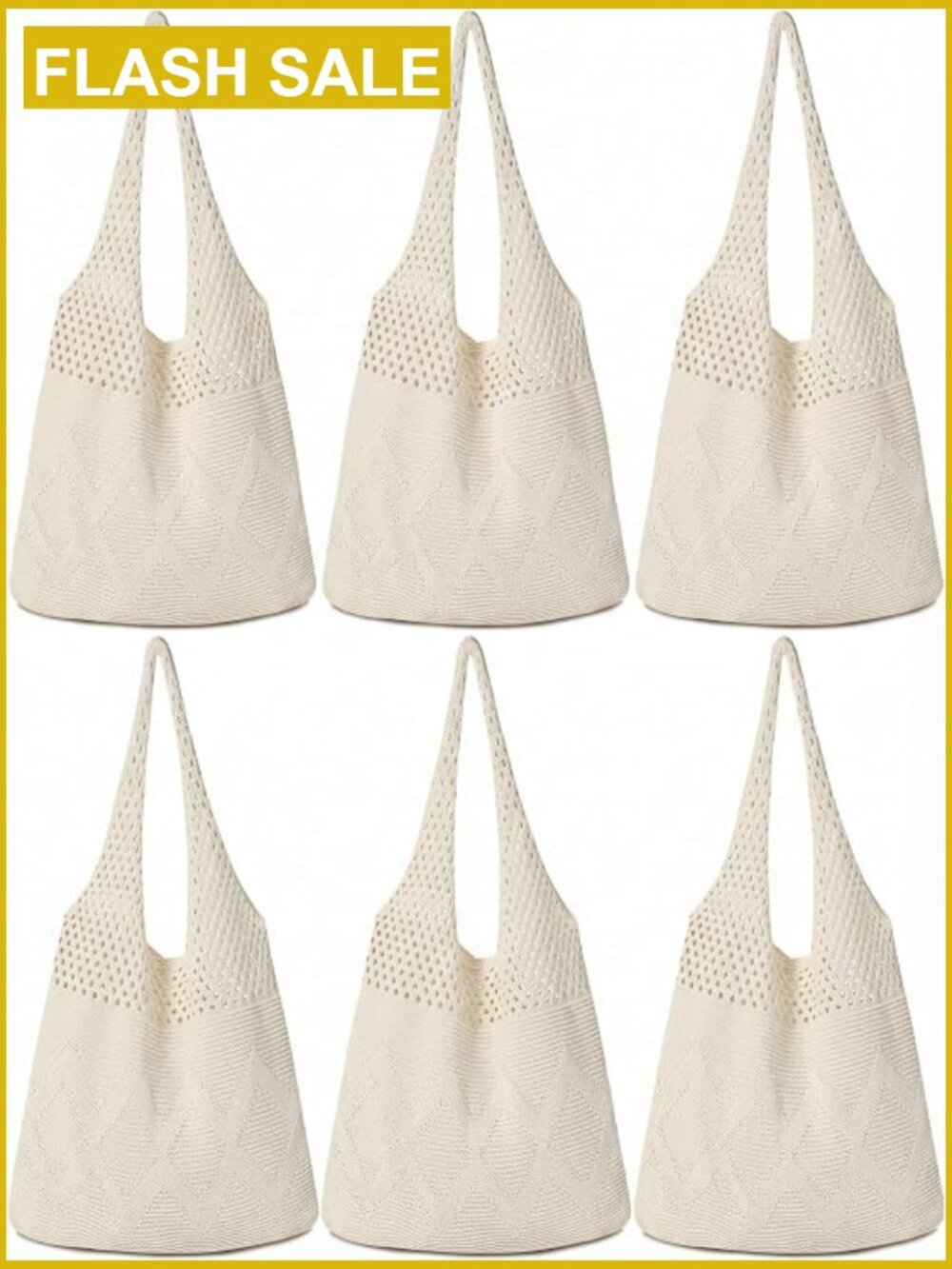 6 Pack Crochet Tote Bags Mesh Beach Bag Large Capacity Knit Shoulder Handbag